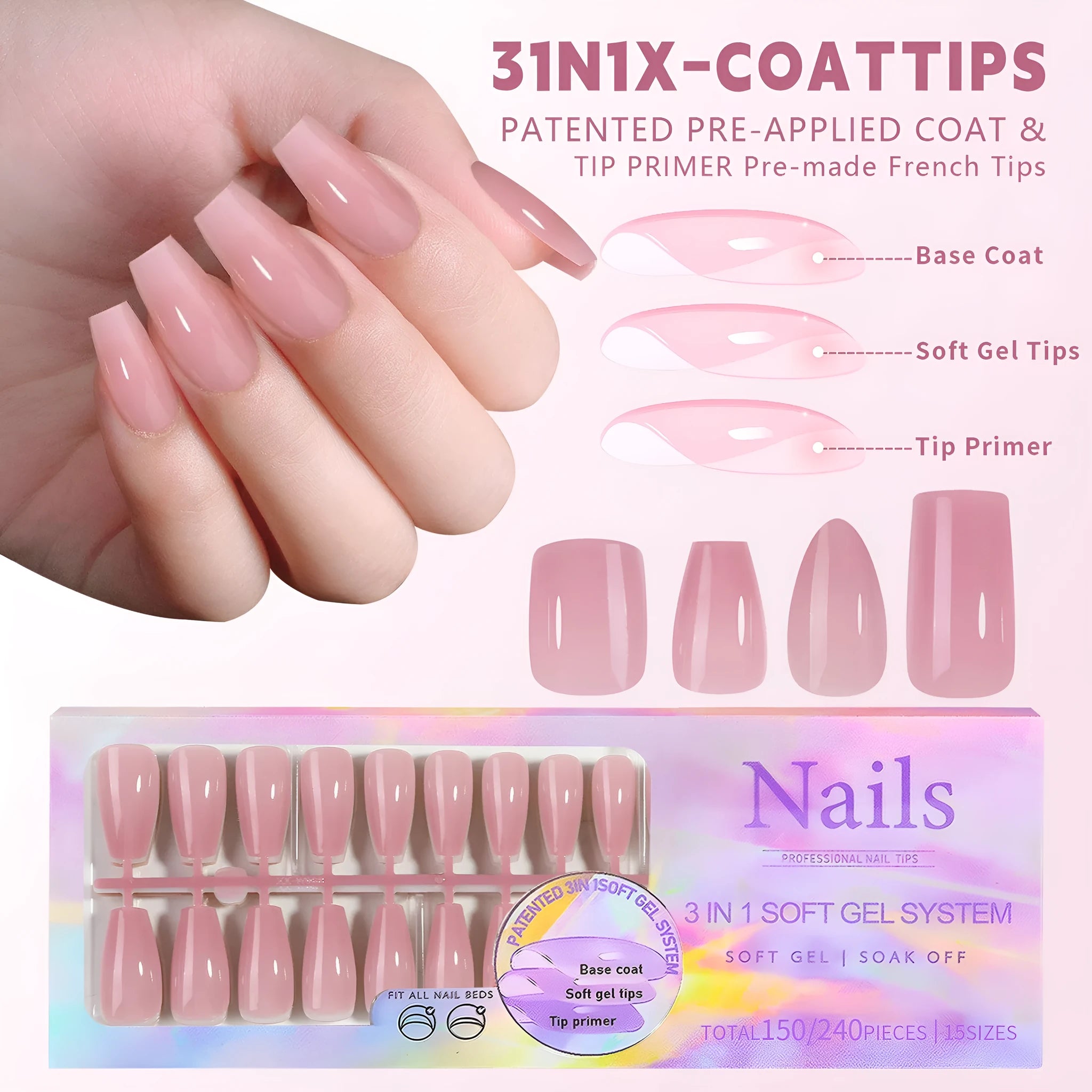 Removable seamless nail stickers in eight nude colour variations for women