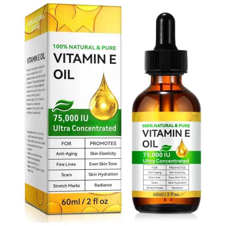 Vitamin E oil 60ml bottle for skincare moisturising, plain label, white cap