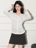 White hollow-out knit cardigan pullover slim fit long sleeve Japanese Korean casual style