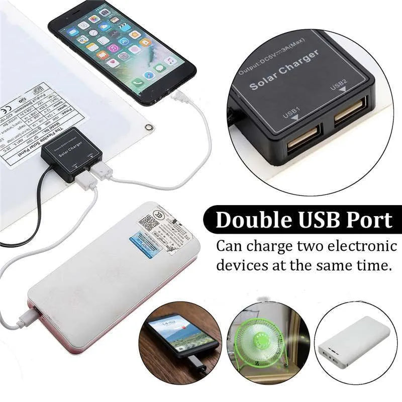 Polysilicon solar panel with dual USB ports for outdoor charging of mobile phones and tablets