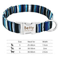 Nylon pet collar with mohair lining, personalised, available in black, blue, orange, rose, red, pink, green, white, and yellow.