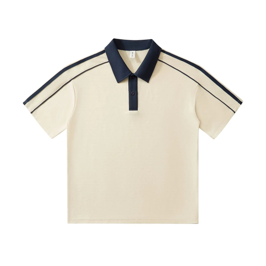 Casual lapel short sleeve polo shirt in cotton blend with drop shoulder loose fit