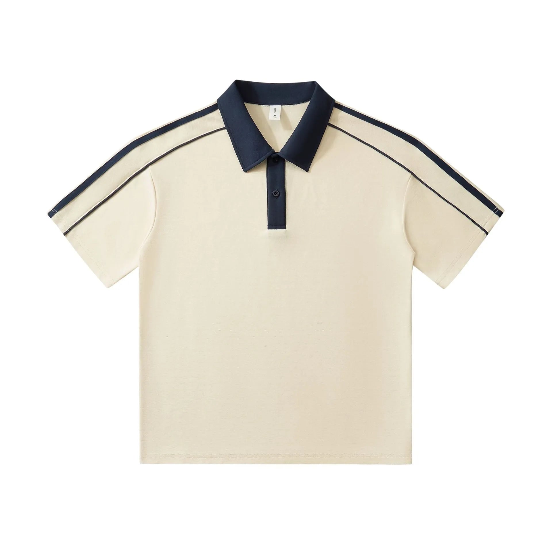 Casual lapel short sleeve polo shirt in cotton blend with drop shoulder loose fit