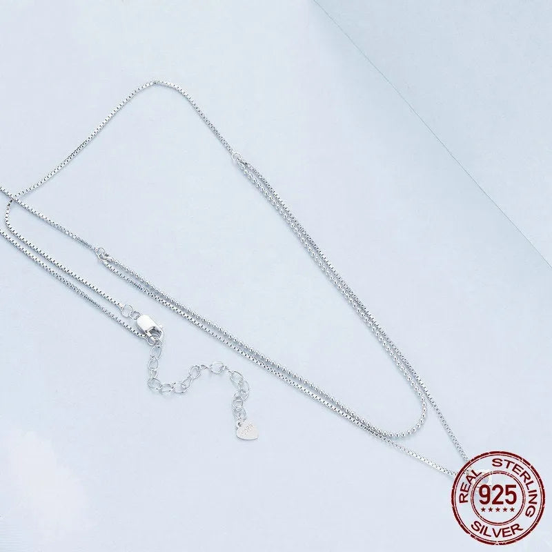 Women's S925 sterling silver double-layer necklace with pearl chain in silver colour