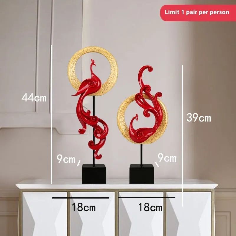 Resin phoenix ornament in rose gold, silver, or red for mantelpiece or table decoration