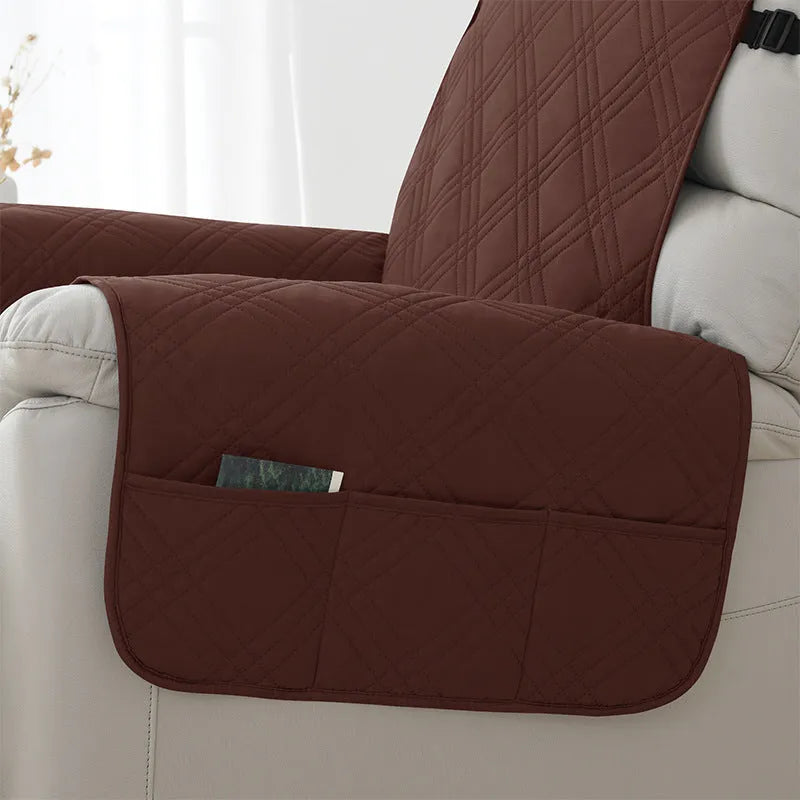 Quilted three-line Chivas massage chair sofa cover in peacock blue on a single seat