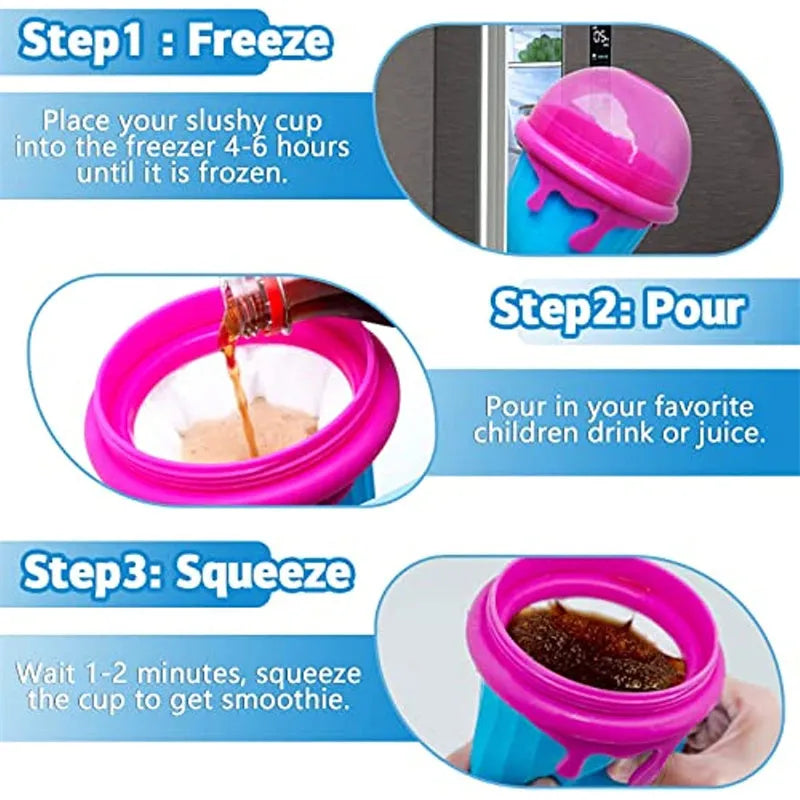 Blue 500ml slushy maker cup with quick-freeze function for homemade smoothies and ice cream.