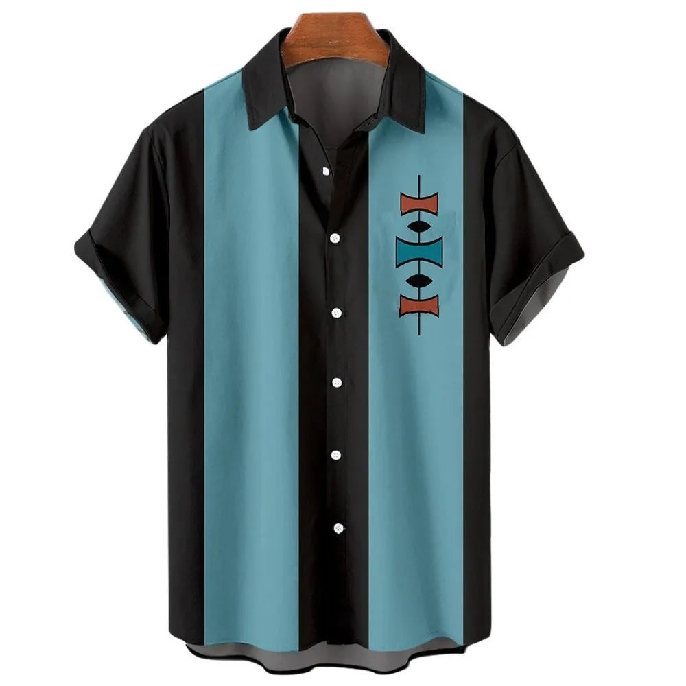 Men's stripe pattern Hawaiian short sleeve shirt with button front in multiple colour options