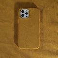 Turn Fur furry mobile phone case in solid colour, hot press moulded PU PET rear cover for iPhone
