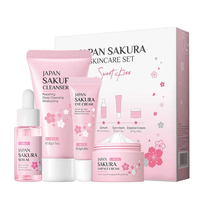Sakura 4-piece skincare set with cleansing essence eye cream and face cream for hydrating moisturising