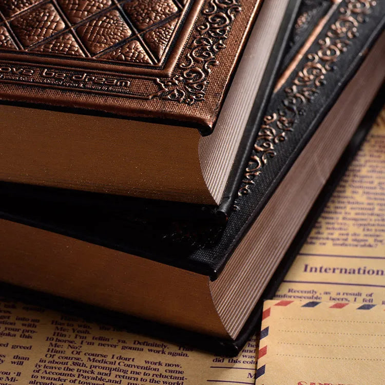 A5 embossed faux leather notepad with three-dimensional cover in bronze colour