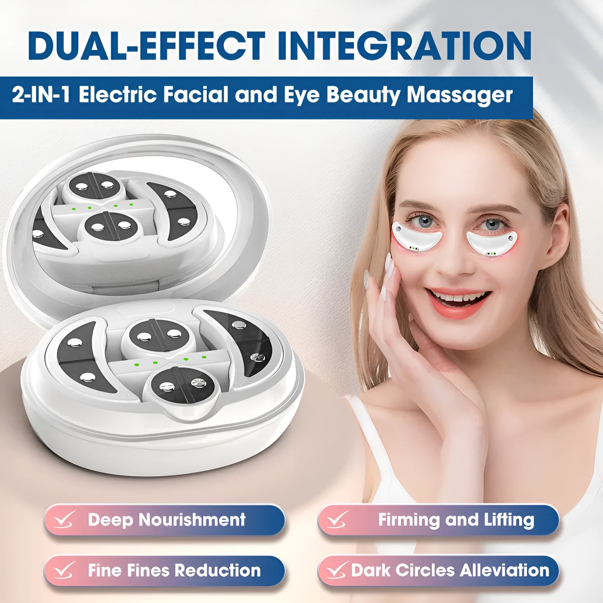 White wireless red light EMS eye and facial massager for home beauty treatment