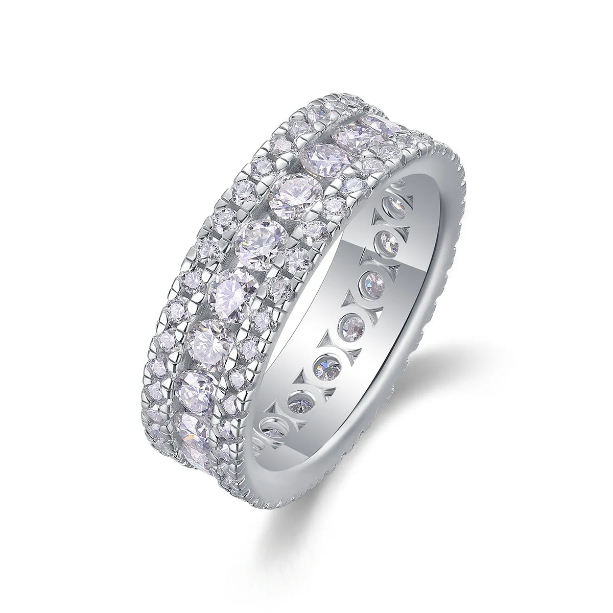 Moissanite wedding ring set in S925 silver with platinum plating, sizes 5 to 9, gift box and GRA certificate