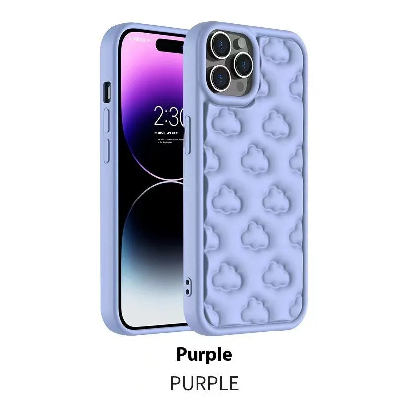 Hand oil three-dimensional cloud phone case TPU in pink with embossed floral pattern for iPhone