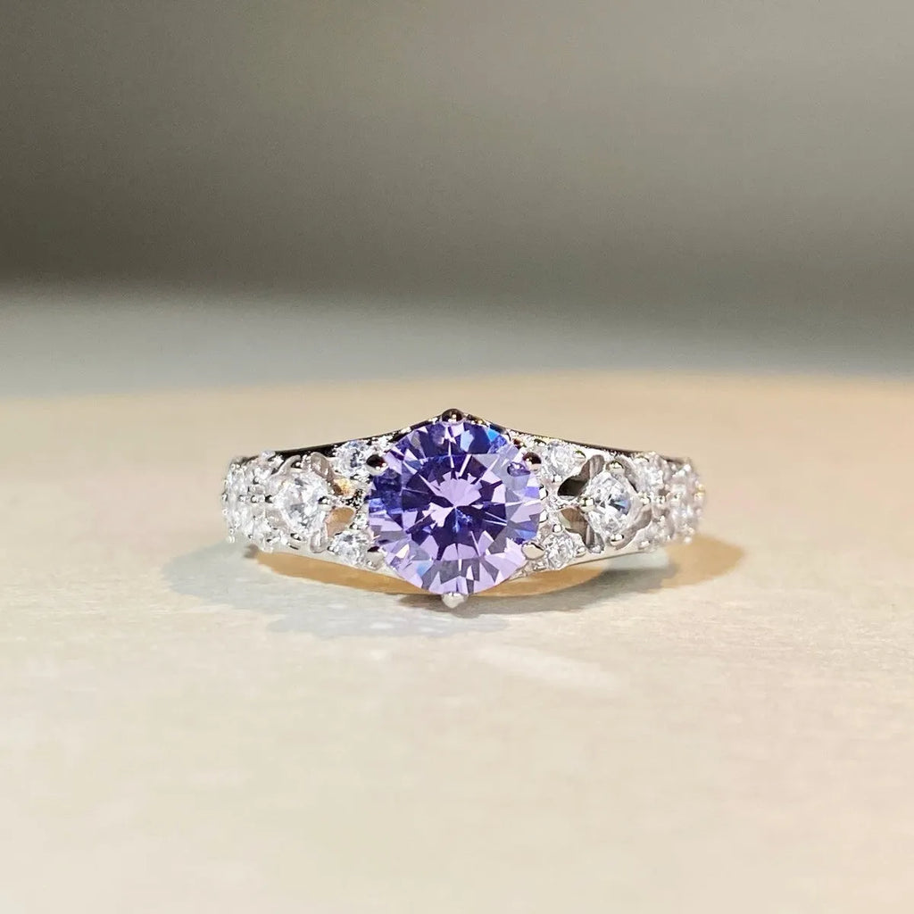 1 karat D colour round moissanite ring in silver or rose gold electroplated silver, US sizes 5 to 9