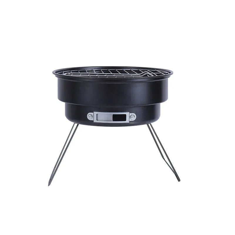 Small round folding ice stove with grill mesh and barbecue grill for 1-2 people.