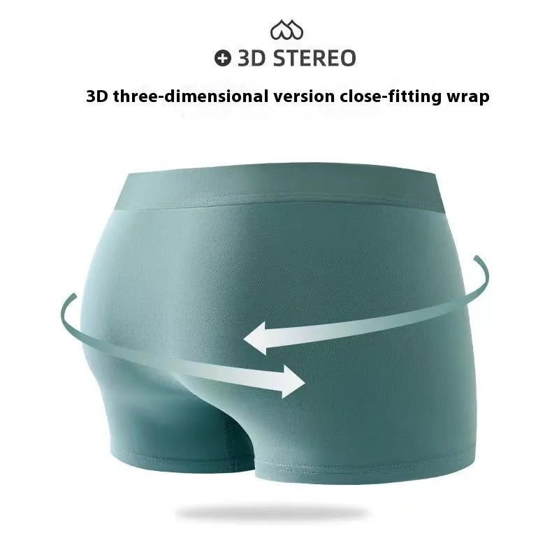 Men's solid colour mid-waist underwear made from milk silk fabric with integrated massage particles.