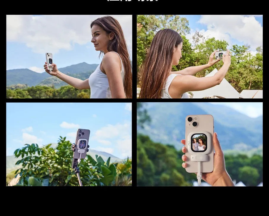 Black mini magnetic photo display screen 2.3 inches with a digital image shown, compatible with iPhone 5 to 16