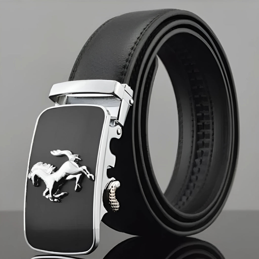 Men automatic buckle leather belt first layer cowhide 3.5cm width black buckle