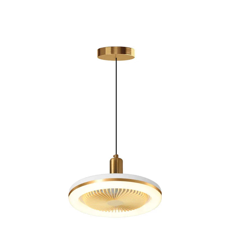 Modern minimalist ceiling fan lamp with golden chandelier light for bedroom dining room