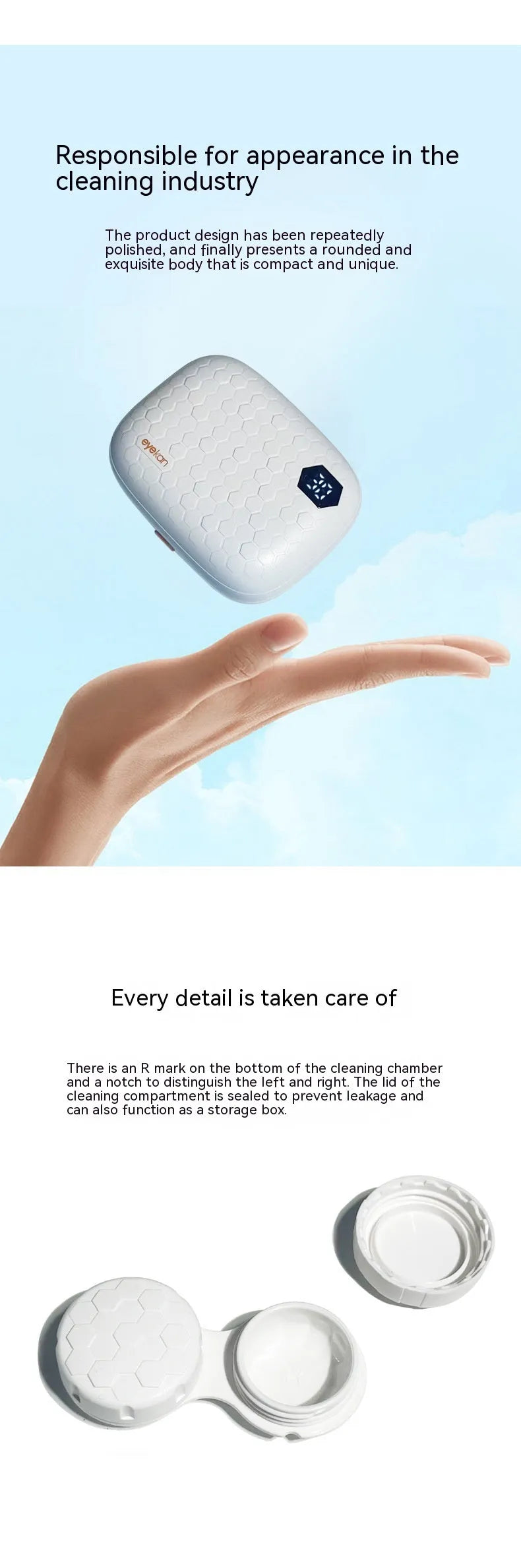 Automatic electric ultrasonic cleaning machine for invisible glasses in blue, pink, or pearl white.