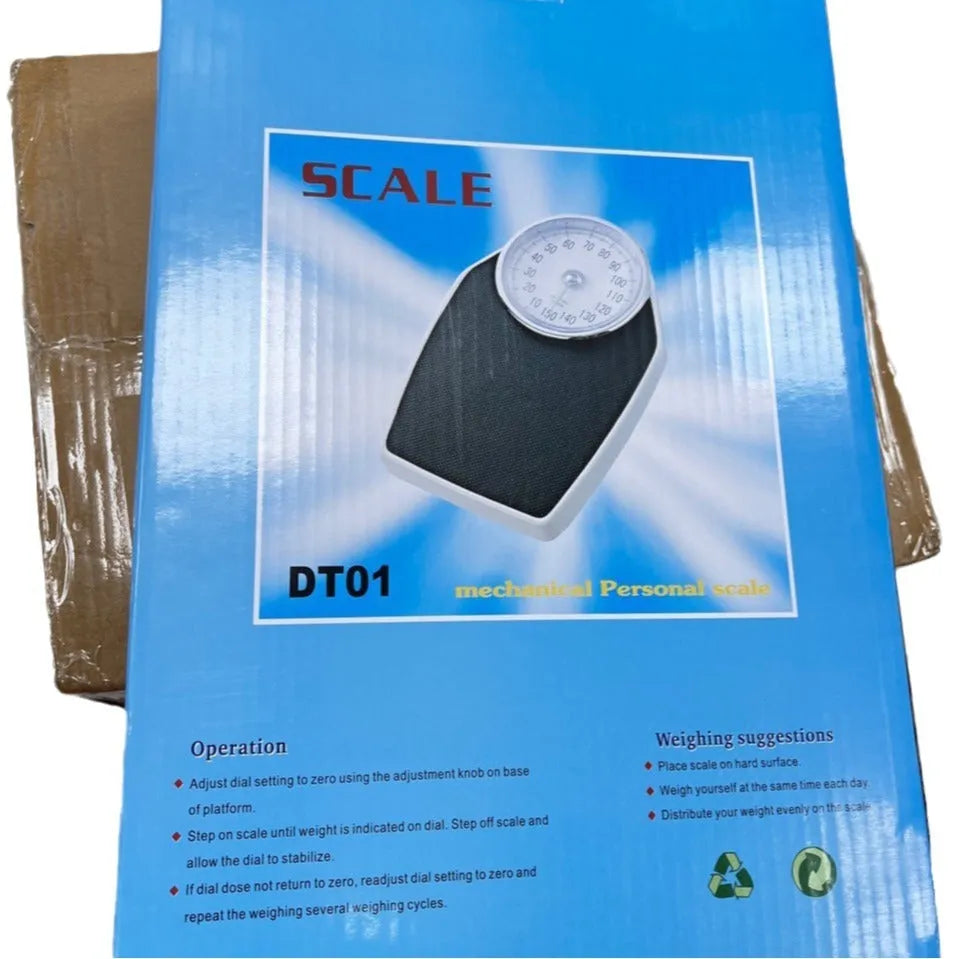 Large black mechanical body weight scale with dial pointer and 47cm platform