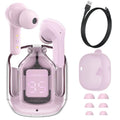 Wireless Bluetooth headphones with LED battery display in pink, grey, blue, green colours with silicone case