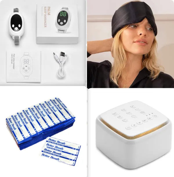 White sleep aid device with handheld remote control showing 20 gear settings and USB charging port