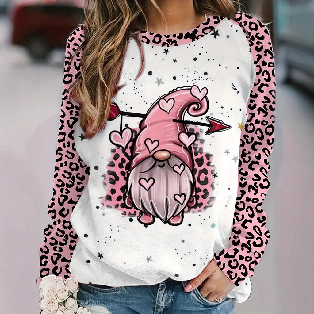 Plus size women's printed long sleeve polyester t-shirt in regular fit sweatshirt style