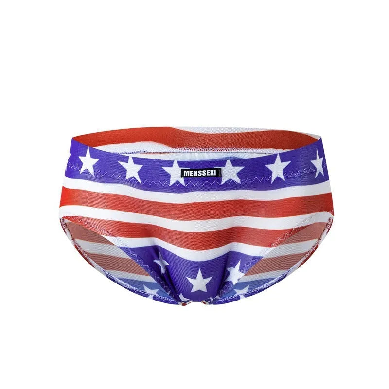 Men's low waist printed briefs in leopard print design made from soft knitted polyester fabric.