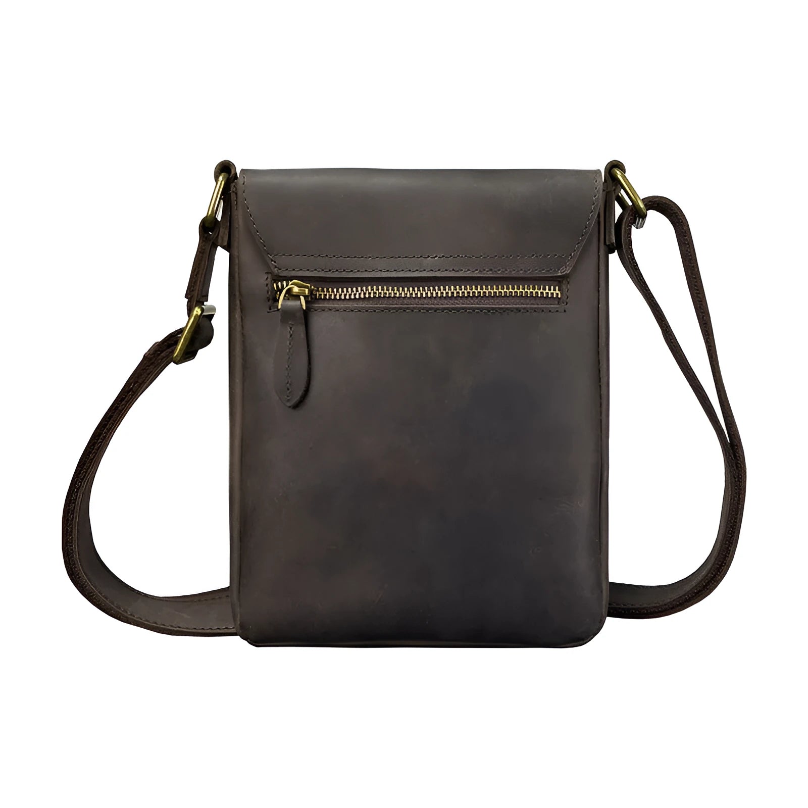 Men's Crazy Horse leather crossbody backpack in brown, solid colour retro design with front flap and buckle closure