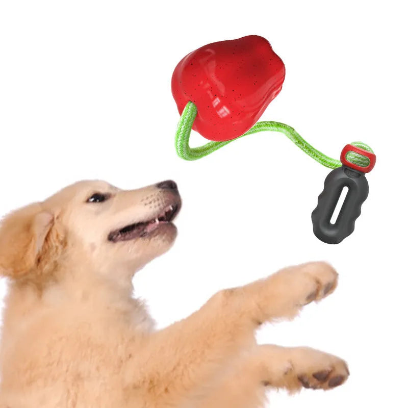 Green and red apple-shaped plastic dog chewing toys for outdoor use