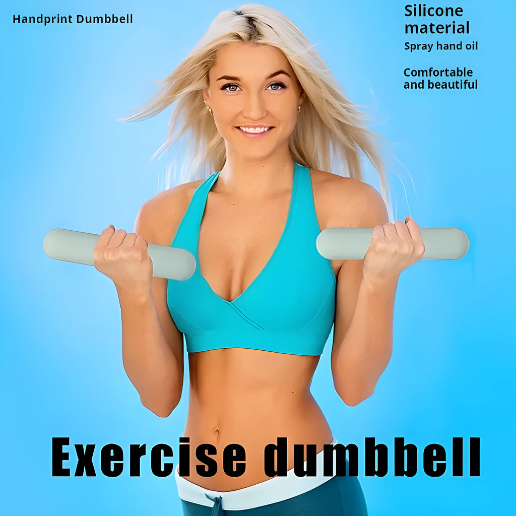 Silicone non-slip edging on a hand-drawn cast iron dumbbell stick in various colours and weights.