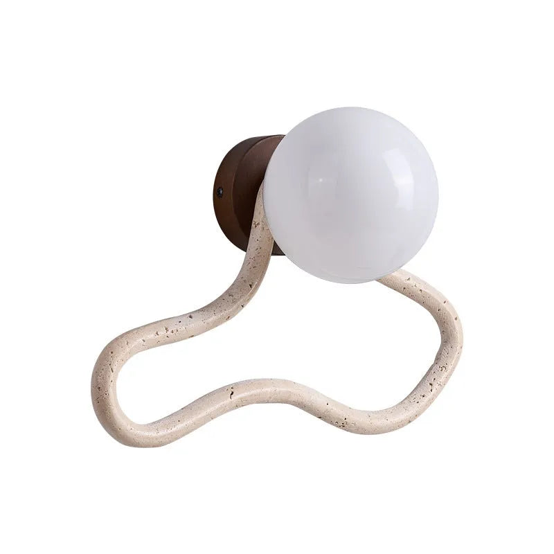 Middle Ancient cream style bedside wall lamp with white travertine glass shade and solid wood base