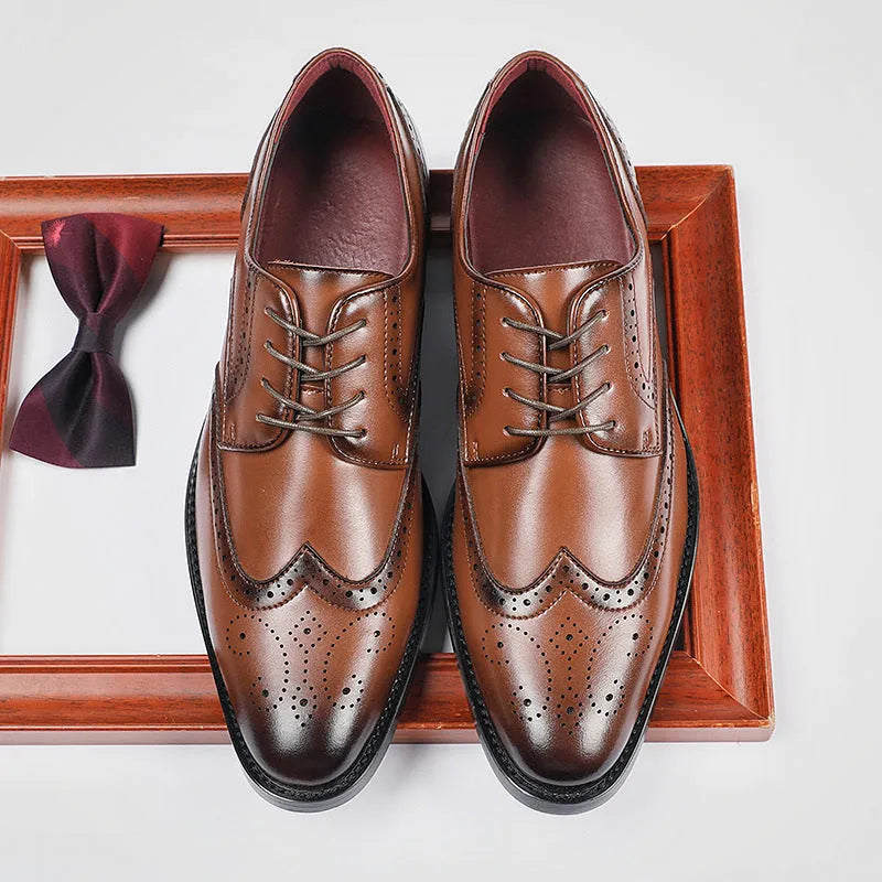 Genuine leather lace up block carved shoe in dark brown with composite sole