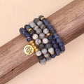 Blue patterned network stone bead multi layer bracelet with alloy construction