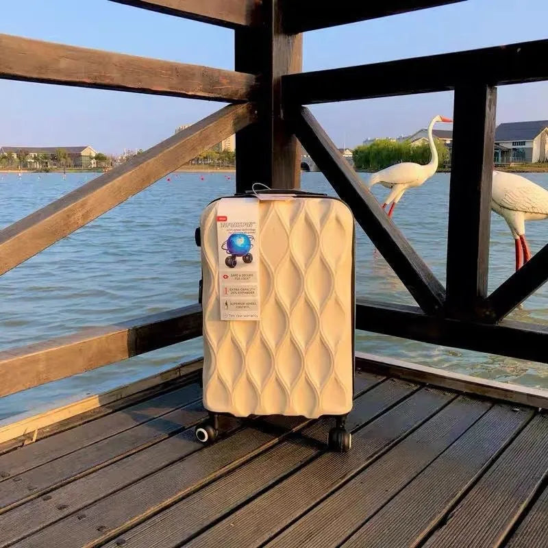 20 inch carbon fiber password luggage small trolley case in black with universal wheels