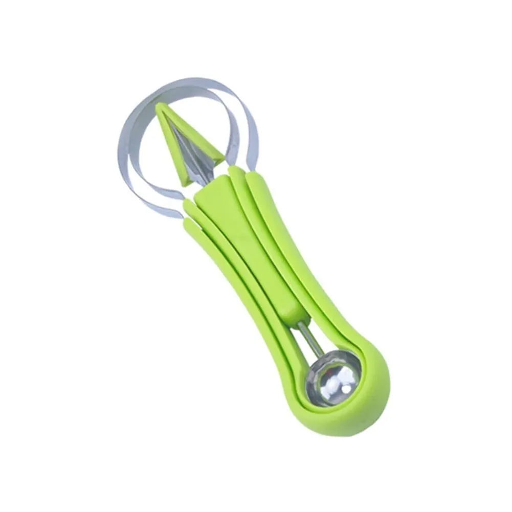 Three-in-one stainless steel fruit ball excavator with large and small scoops, green and blue PP handles