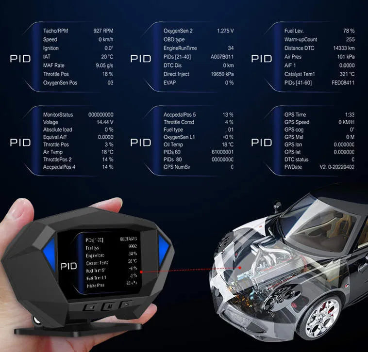 P1 black vehicle HUD head-up display unit with LCD screen