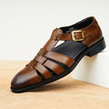 Men's black genuine leather sandals with pigskin lining and rubber sole