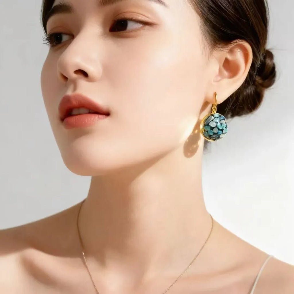 Handmade mother-of-pearl earrings with Chinese character Fu Chanel style for women