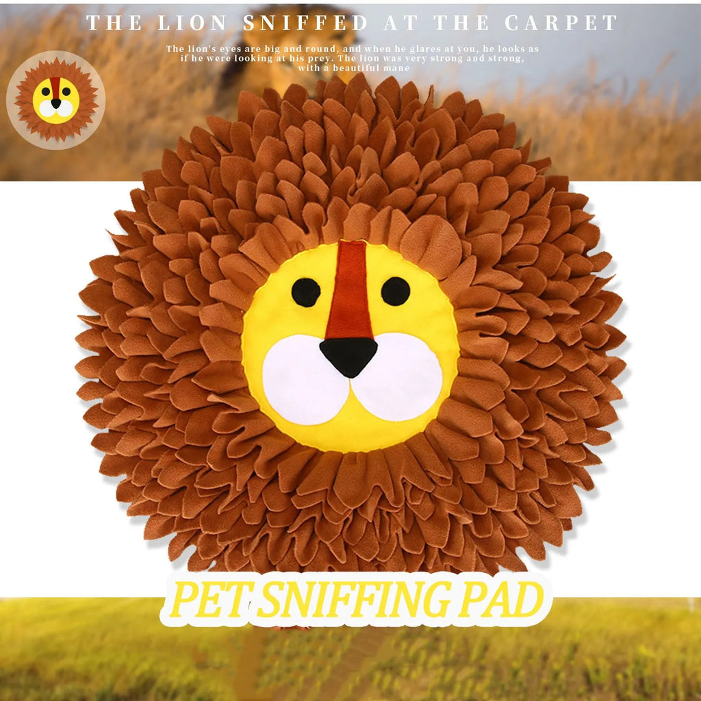 Brown Lion Sniffing Pad pet toy with textured surface for hiding dog or cat treats.