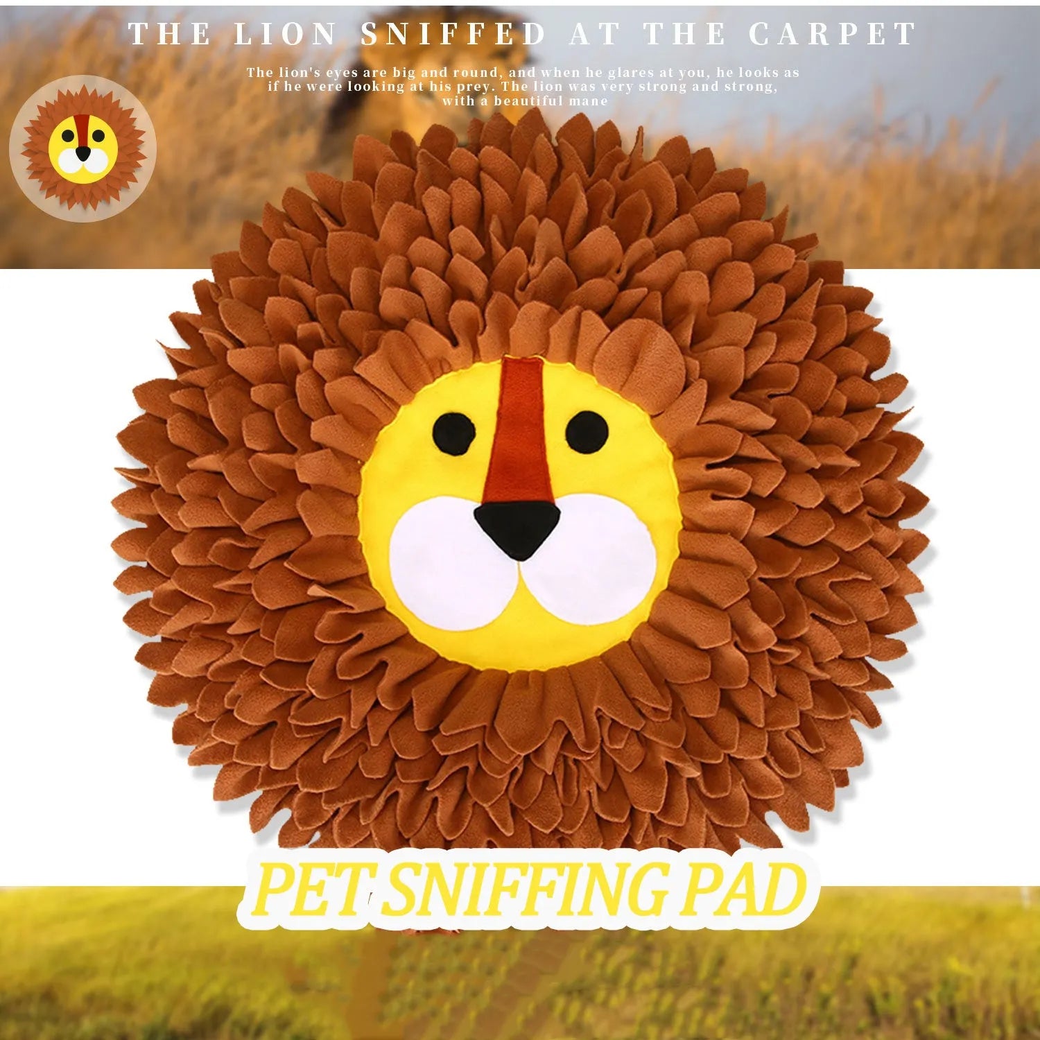 Brown Lion Sniffing Pad pet toy with textured surface for hiding dog or cat treats.