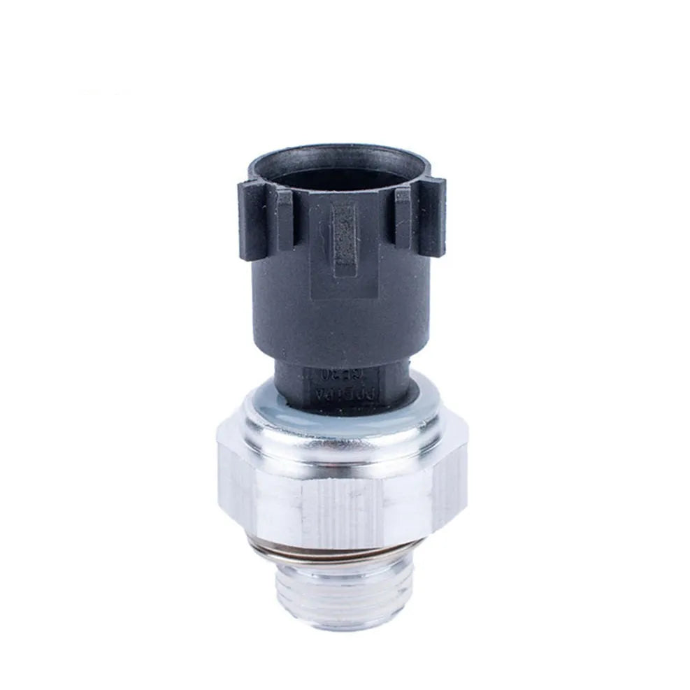 Silver-coloured automobile fuel pressure sensor for engine management systems.