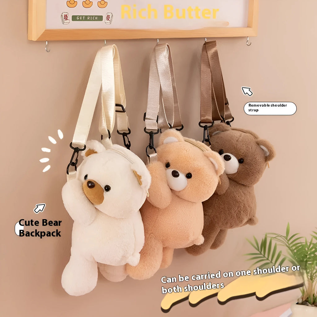 Cartoon bear lying bag plush doll crossbody bag in creamy-white free size with airpillow straps