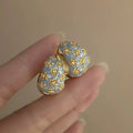 Vintage drip-glaze rose flower earrings, electroplated geometric ear studs in mixed material with zircon and shell pearl options.