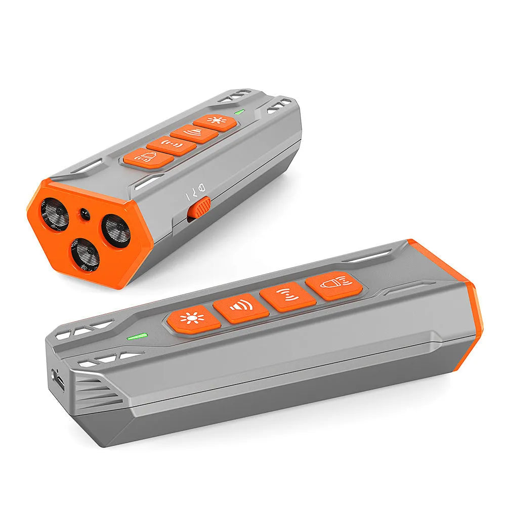 Three-head adjustable ultrasonic dog trainer in grey orange and black orange colour options