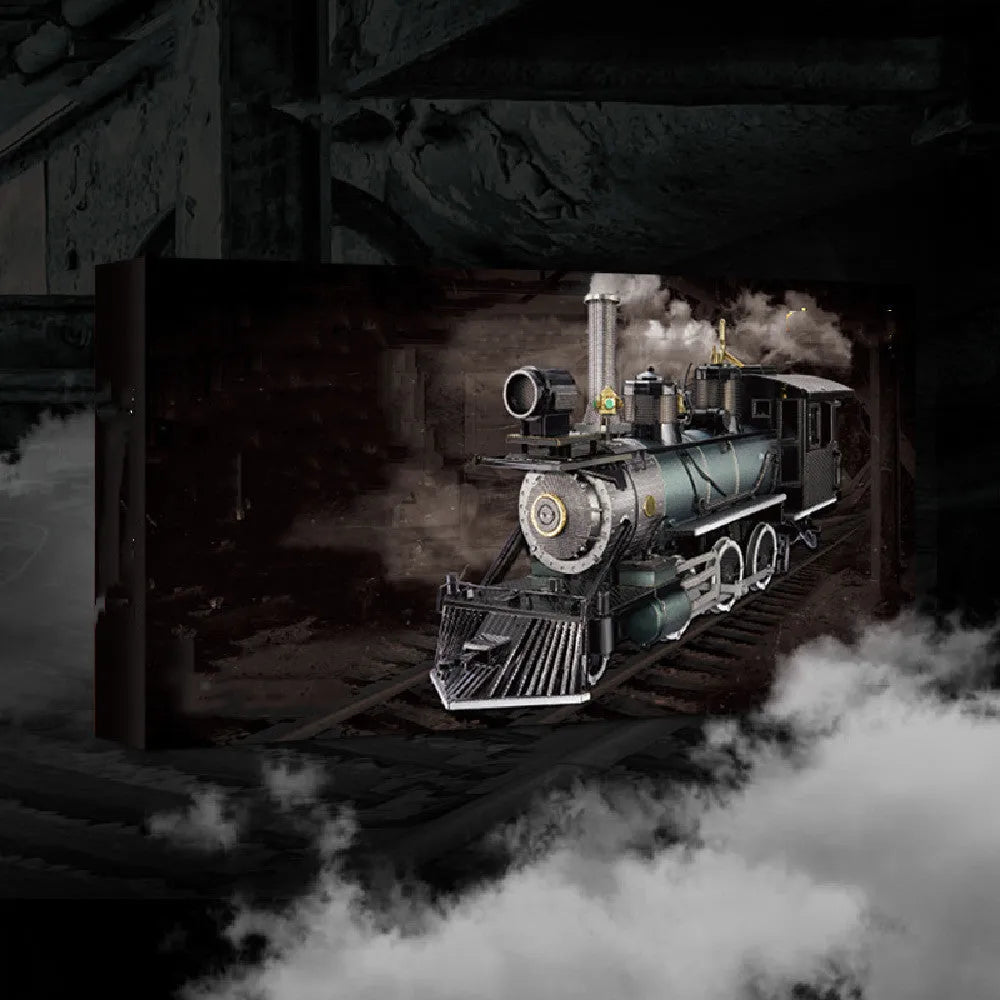 Metal colour printing assembled MG steam locomotive puzzle model in brass and stainless steel, finished size 17x5x8cm
