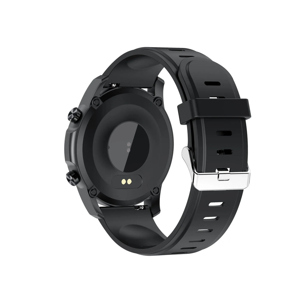 Youth2 black smart bracelet with zinc alloy case and 1.3-inch screen displaying body temperature.