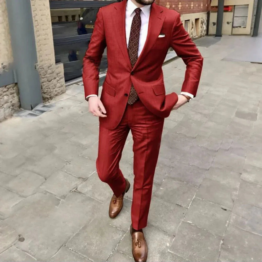 Men's slim fit two-button business suit in acetate fibre available in multiple colours